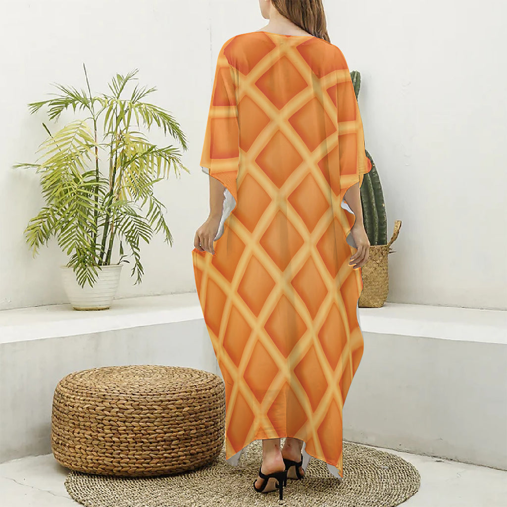 Waffle Print Silk V-Neck Kaftan Dress