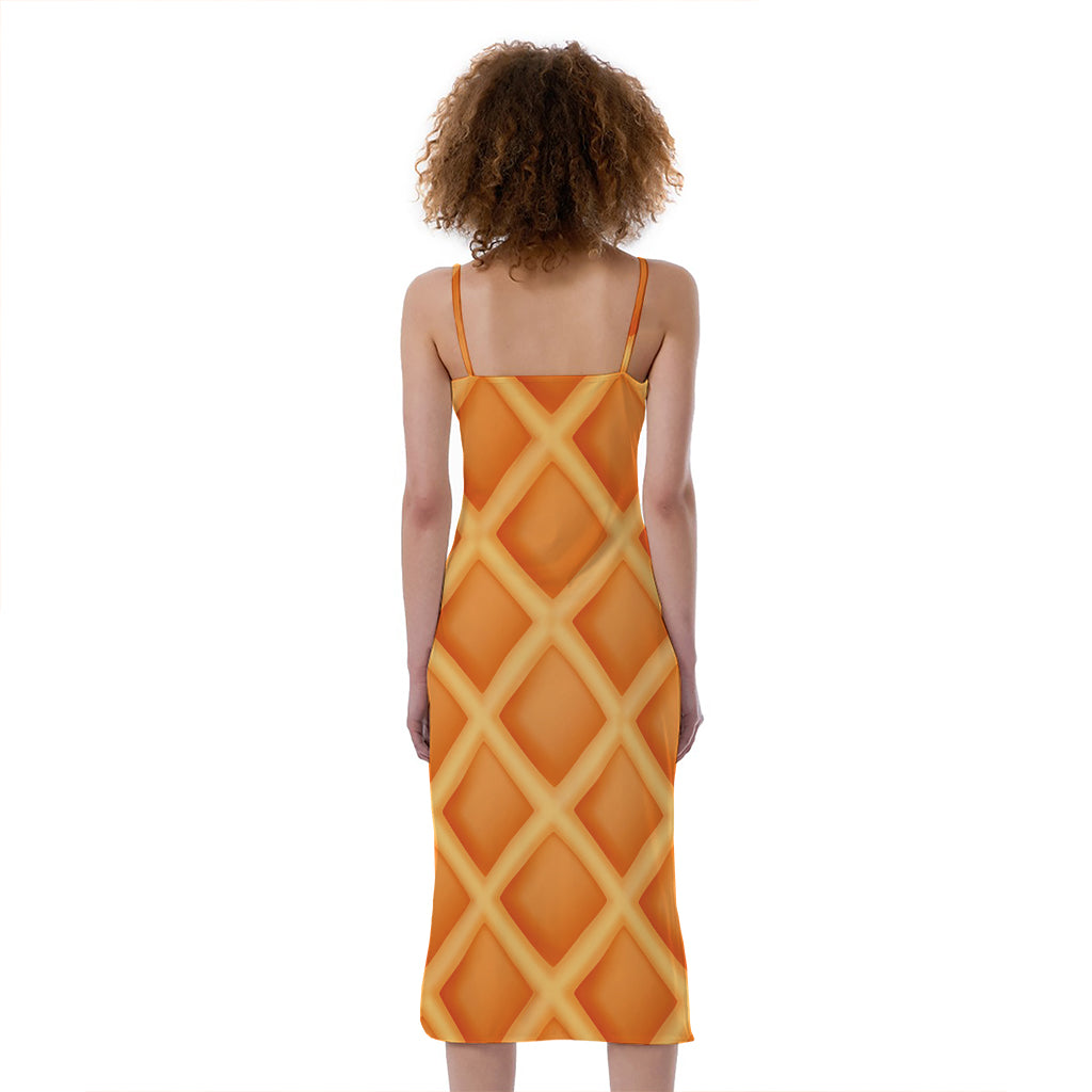 Waffle Print Slim Fit Midi Cami Dress