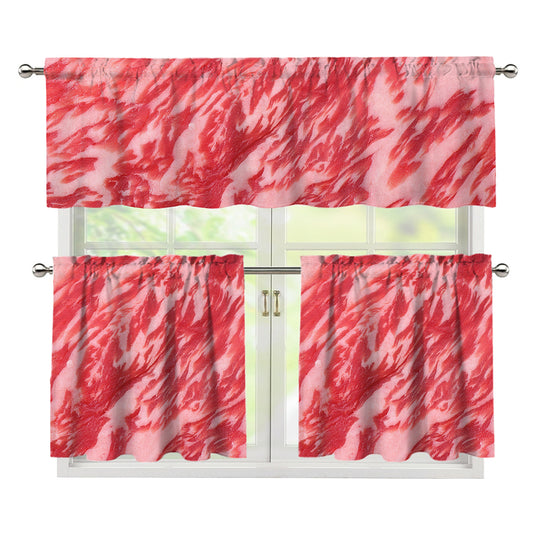 Wagyu Beef Meat Print 3 Piece Kitchen Curtains