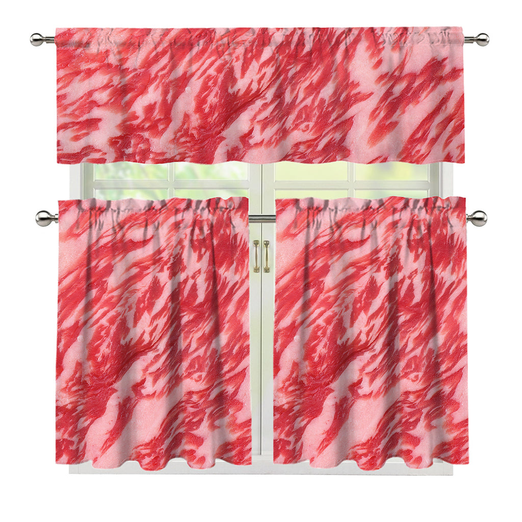 Wagyu Beef Meat Print 3 Piece Kitchen Curtains