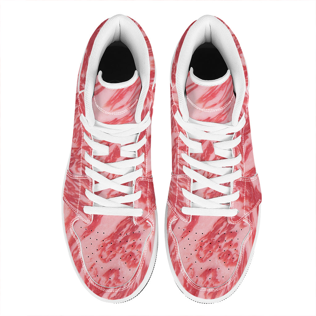 Wagyu Beef Meat Print High Top Leather Sneakers