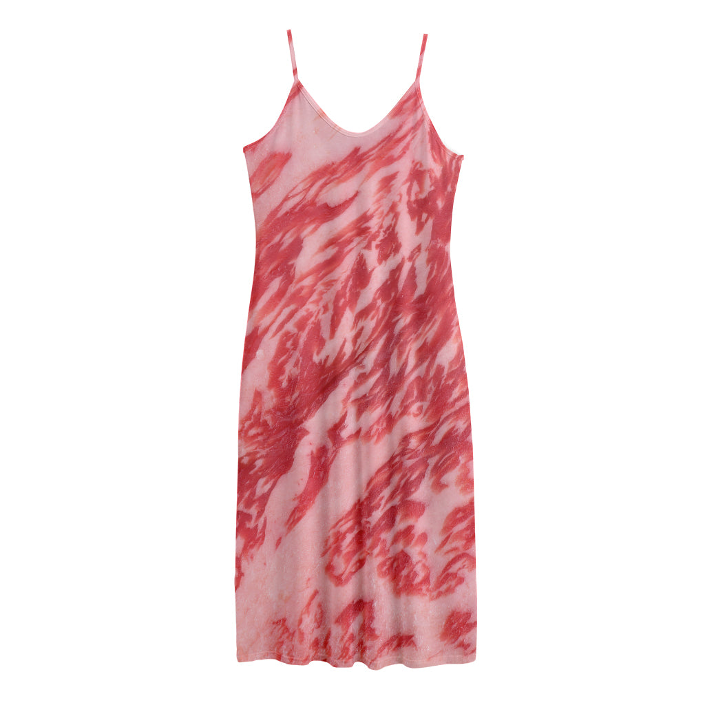 Wagyu Beef Meat Print Jersey Midi Cami Dress