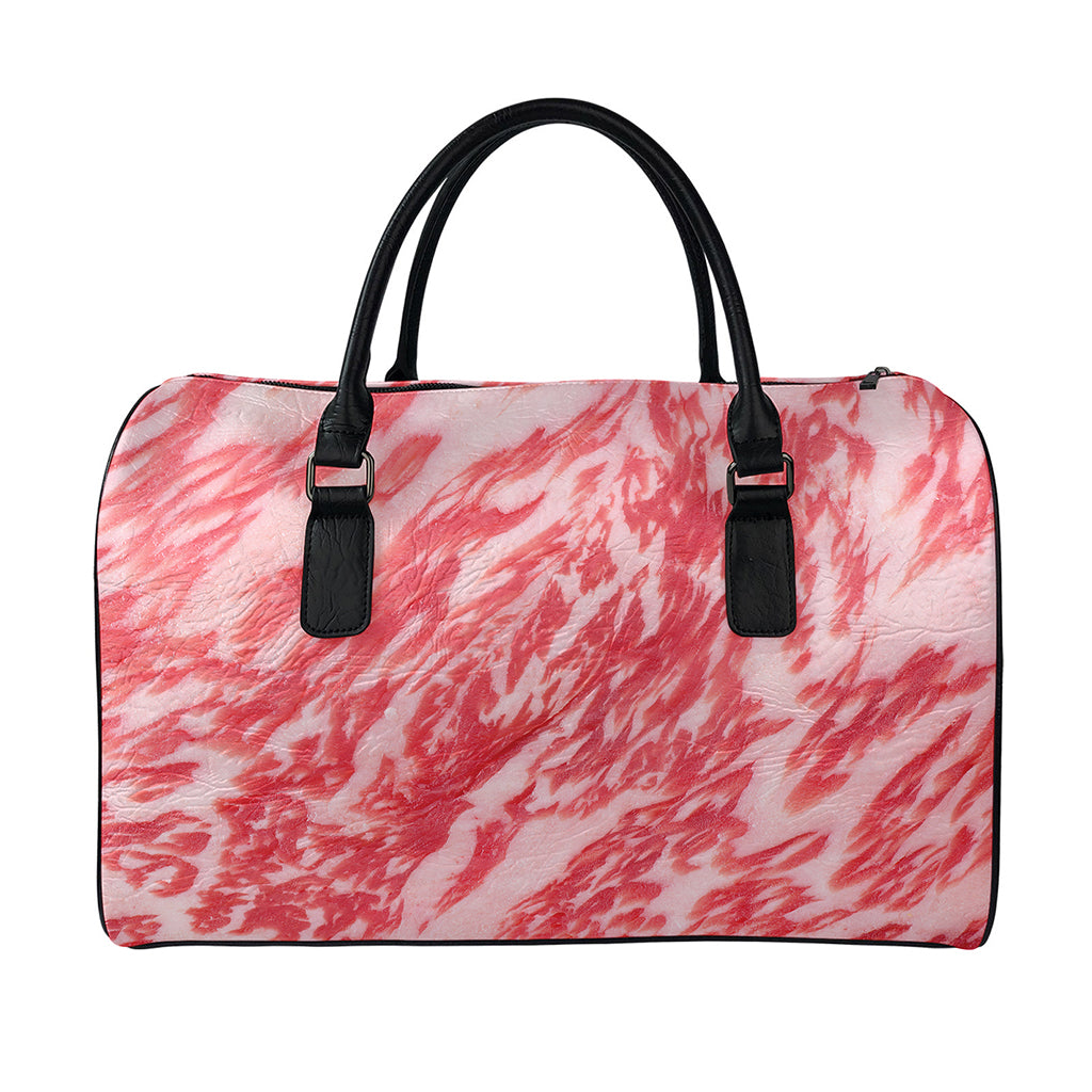 Wagyu Beef Meat Print Leather Duffle Bag