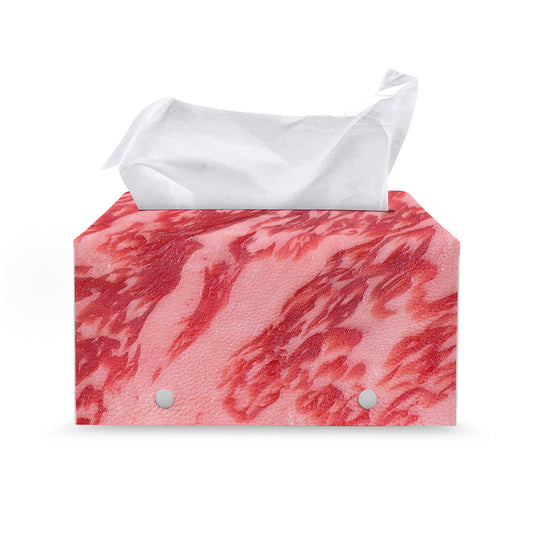 Wagyu Beef Meat Print Leather Tissue Box Cover