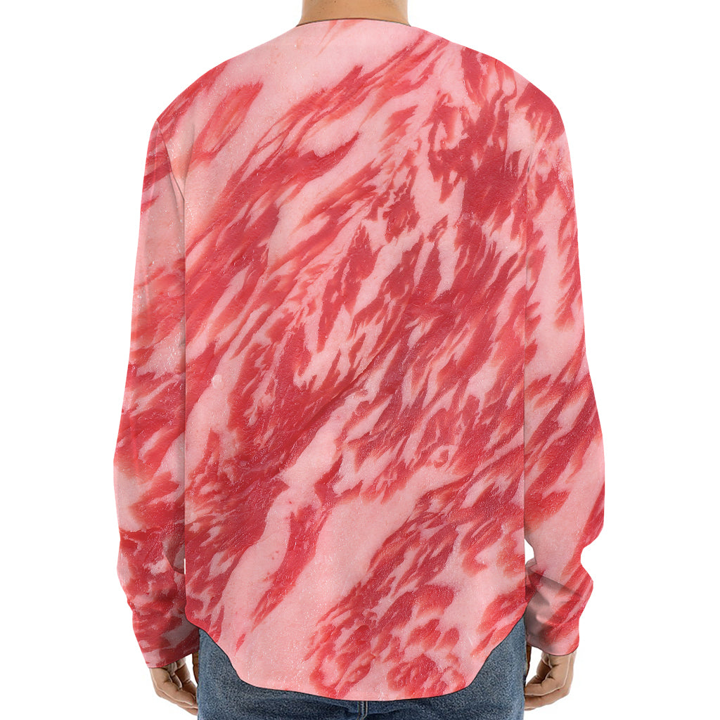 Wagyu Beef Meat Print Long Sleeve Baseball Jersey