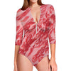 Wagyu Beef Meat Print Long Sleeve Swimsuit