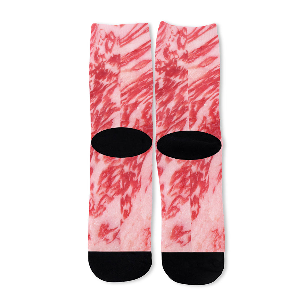 Wagyu Beef Meat Print Long Socks