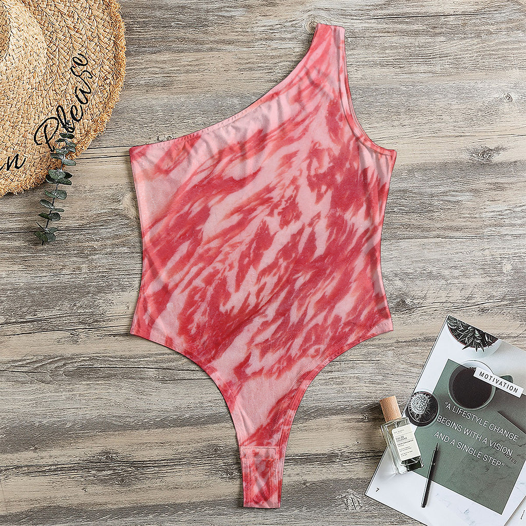 Wagyu Beef Meat Print One Shoulder Bodysuit