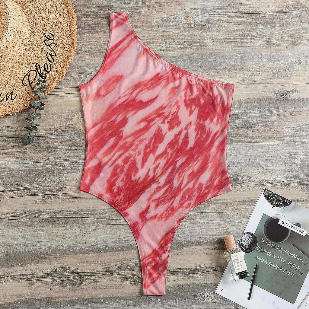 Wagyu Beef Meat Print One Shoulder Bodysuit
