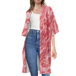 Wagyu Beef Meat Print Open Front Beach Cover Up