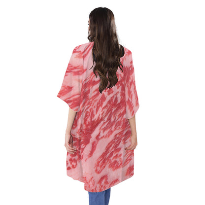 Wagyu Beef Meat Print Open Front Beach Cover Up