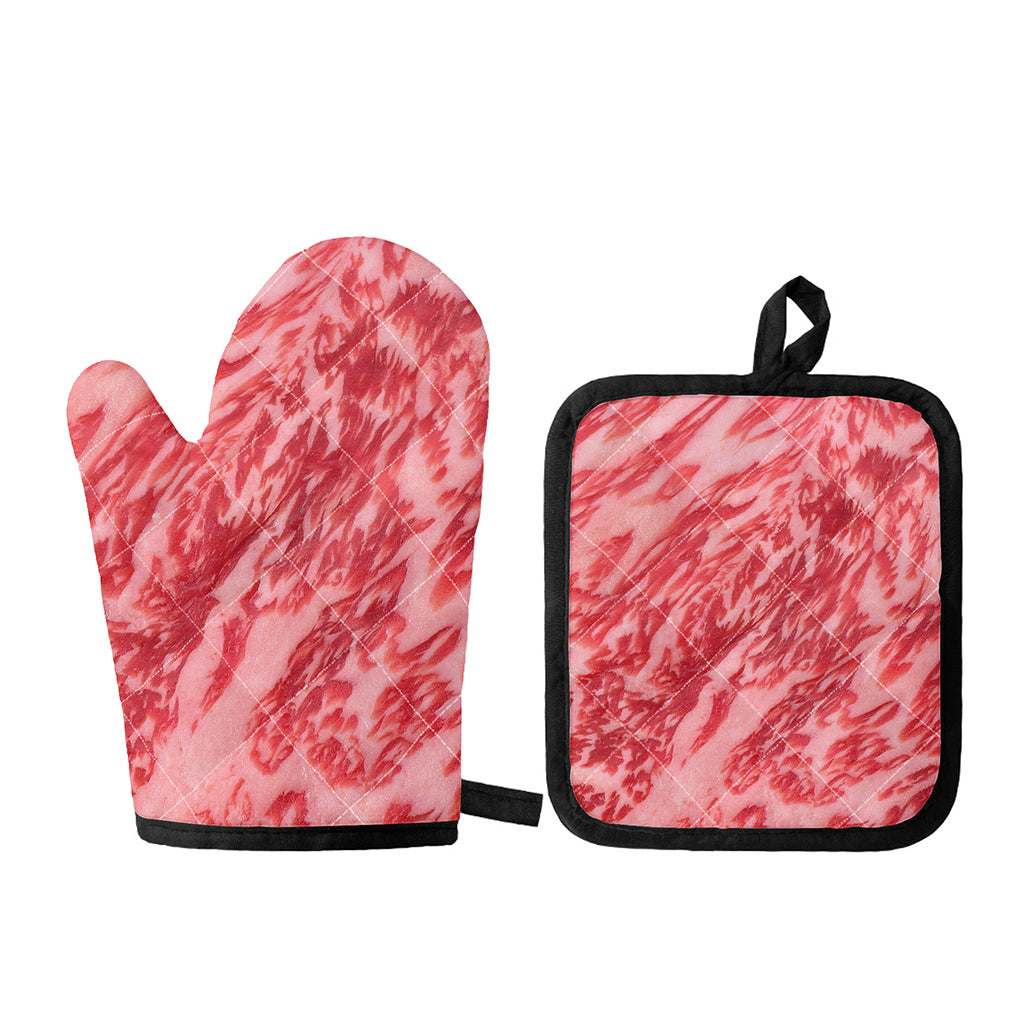Wagyu Beef Meat Print Oven Mitt And Pot Holder Set