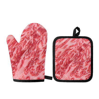 Wagyu Beef Meat Print Oven Mitt And Pot Holder Set