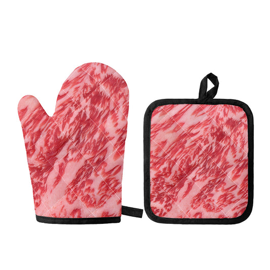 Wagyu Beef Meat Print Oven Mitt And Pot Holder Set