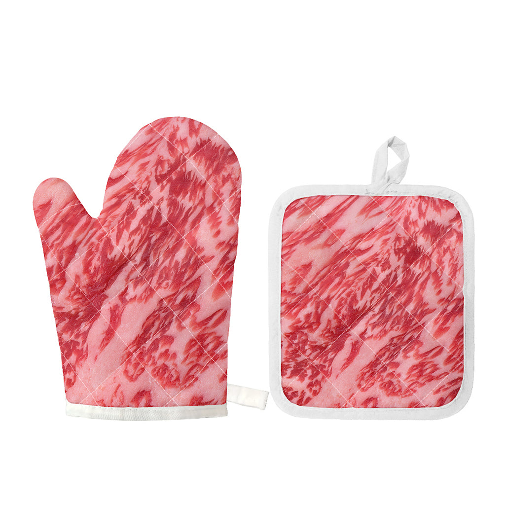 Wagyu Beef Meat Print Oven Mitt And Pot Holder Set