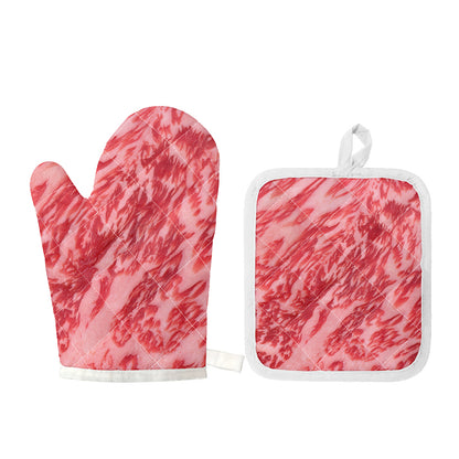 Wagyu Beef Meat Print Oven Mitt And Pot Holder Set