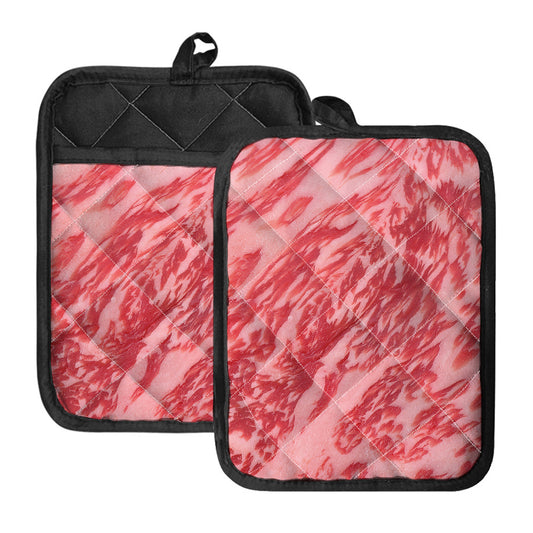 Wagyu Beef Meat Print Pot Holders With Pocket