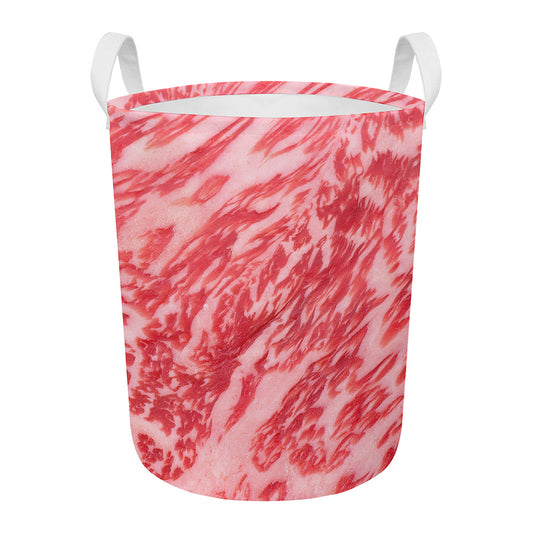 Wagyu Beef Meat Print Round Laundry Basket