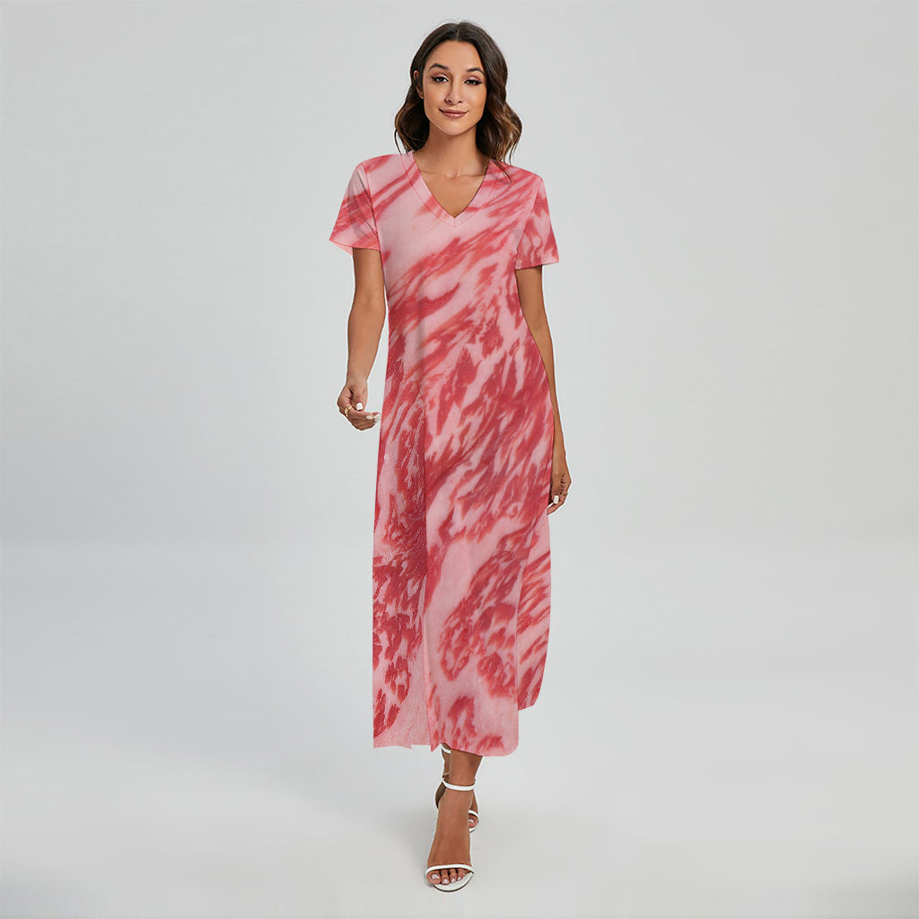 Wagyu Beef Meat Print Short Sleeve Maxi Dress