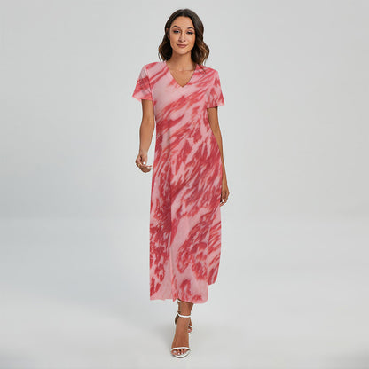 Wagyu Beef Meat Print Short Sleeve Maxi Dress