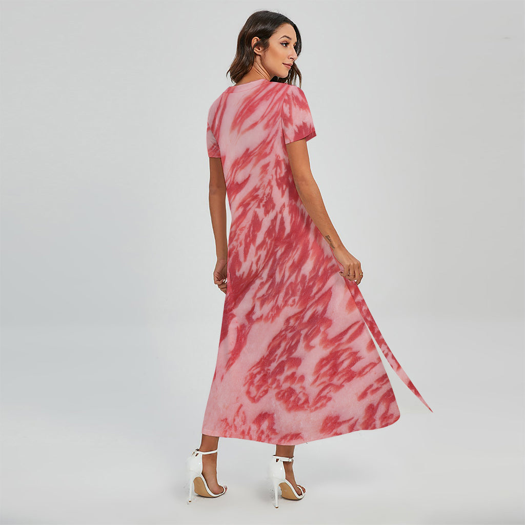 Wagyu Beef Meat Print Short Sleeve Maxi Dress