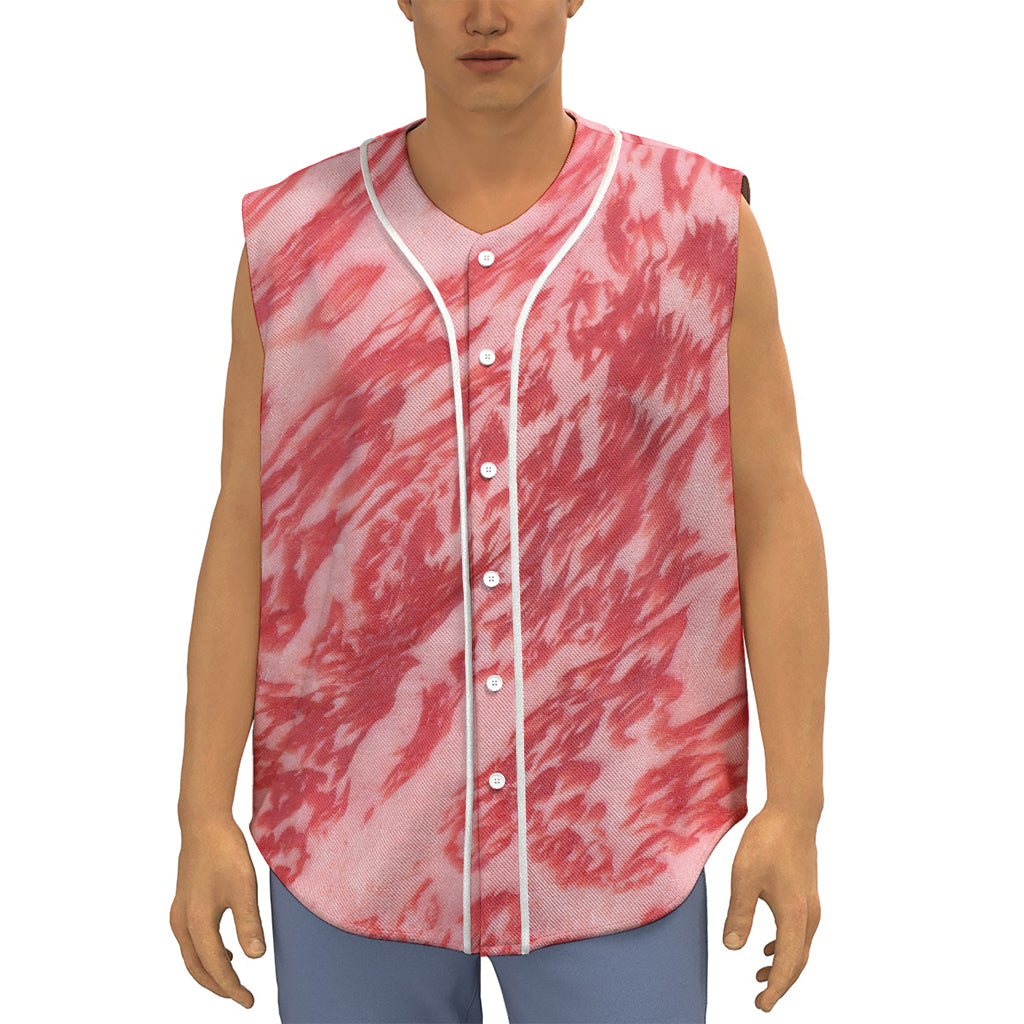 Wagyu Beef Meat Print Sleeveless Baseball Jersey