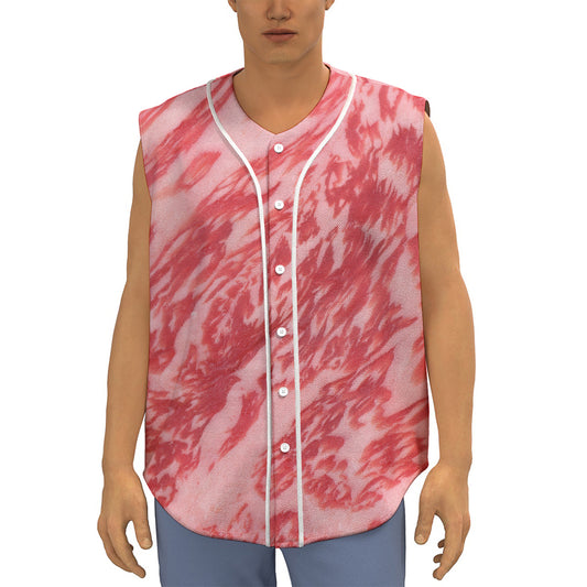 Wagyu Beef Meat Print Sleeveless Baseball Jersey