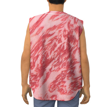 Wagyu Beef Meat Print Sleeveless Baseball Jersey