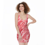 Wagyu Beef Meat Print Sleeveless Bodycon Dress