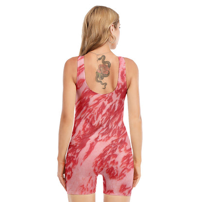 Wagyu Beef Meat Print Sleeveless One Piece Swimsuit