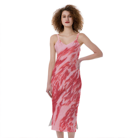 Wagyu Beef Meat Print Slim Fit Midi Cami Dress