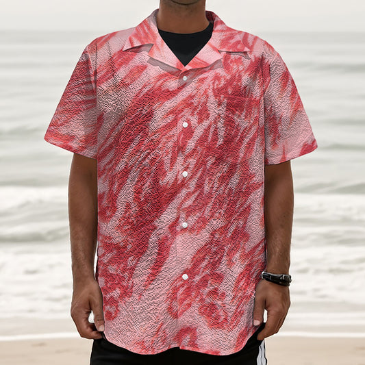 Wagyu Beef Meat Print Textured Short Sleeve Shirt