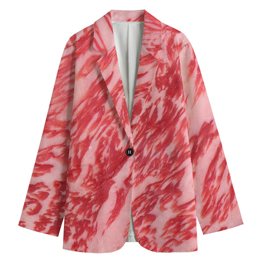 Wagyu Beef Meat Print Women's Cotton Blazer