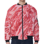 Wagyu Beef Meat Print Zip Sleeve Bomber Jacket
