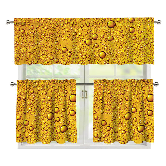 Water Drops On Beer Print 3 Piece Kitchen Curtains