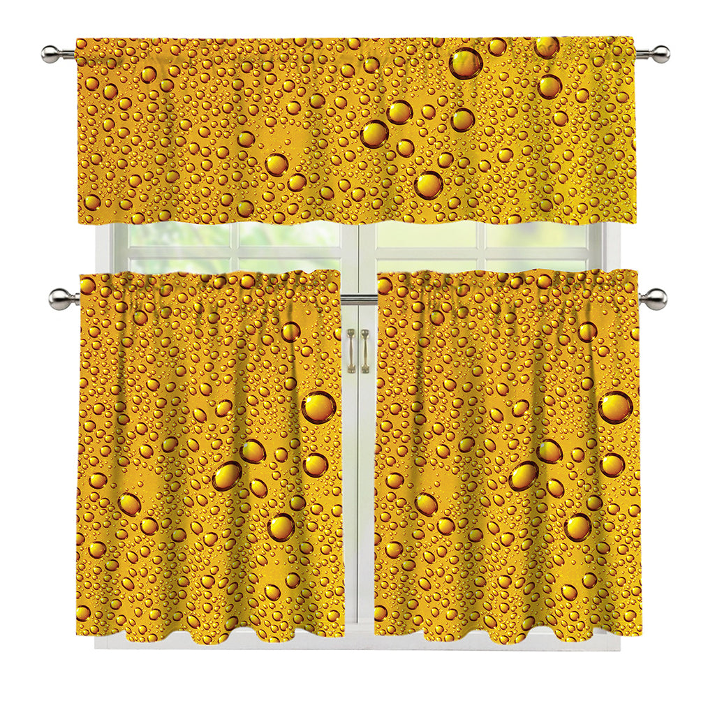 Water Drops On Beer Print 3 Piece Kitchen Curtains