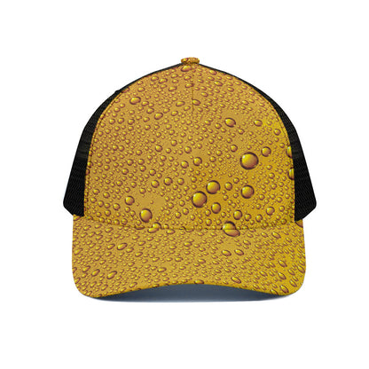 Water Drops On Beer Print Black Mesh Trucker Cap