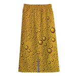 Water Drops On Beer Print Cotton Front Slit Maxi Skirt
