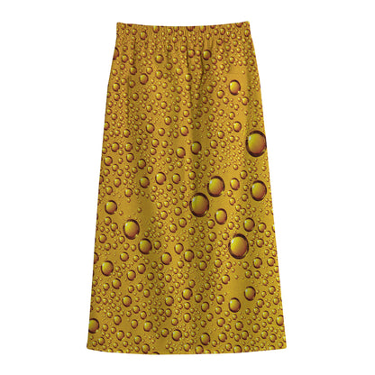 Water Drops On Beer Print Cotton Front Slit Maxi Skirt