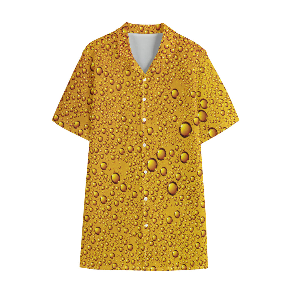 Water Drops On Beer Print Cotton Hawaiian Shirt