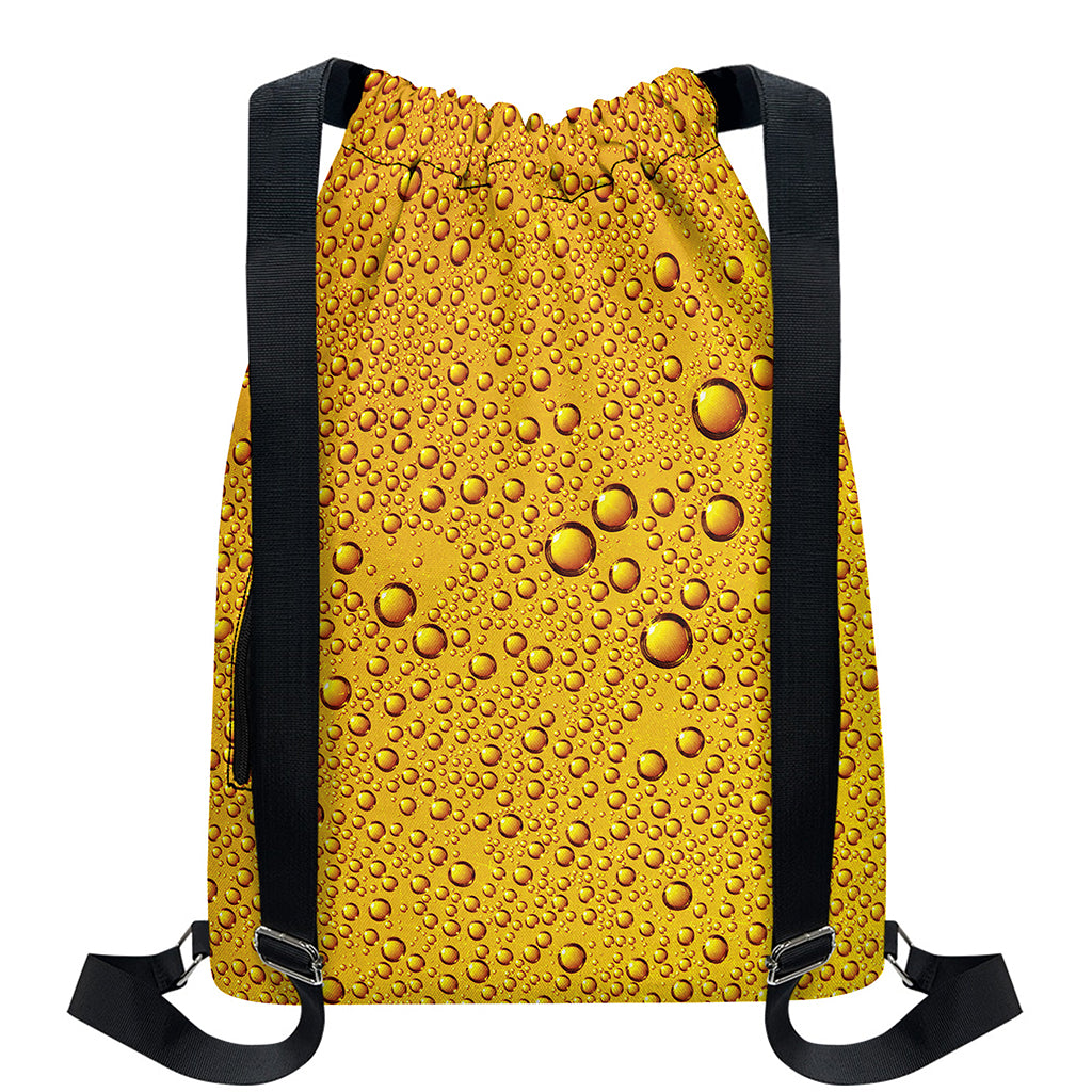 Water Drops On Beer Print Drawstring Backpack