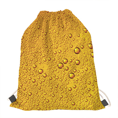 Water Drops On Beer Print Drawstring Bag
