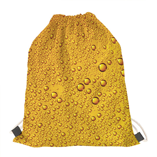 Water Drops On Beer Print Drawstring Bag