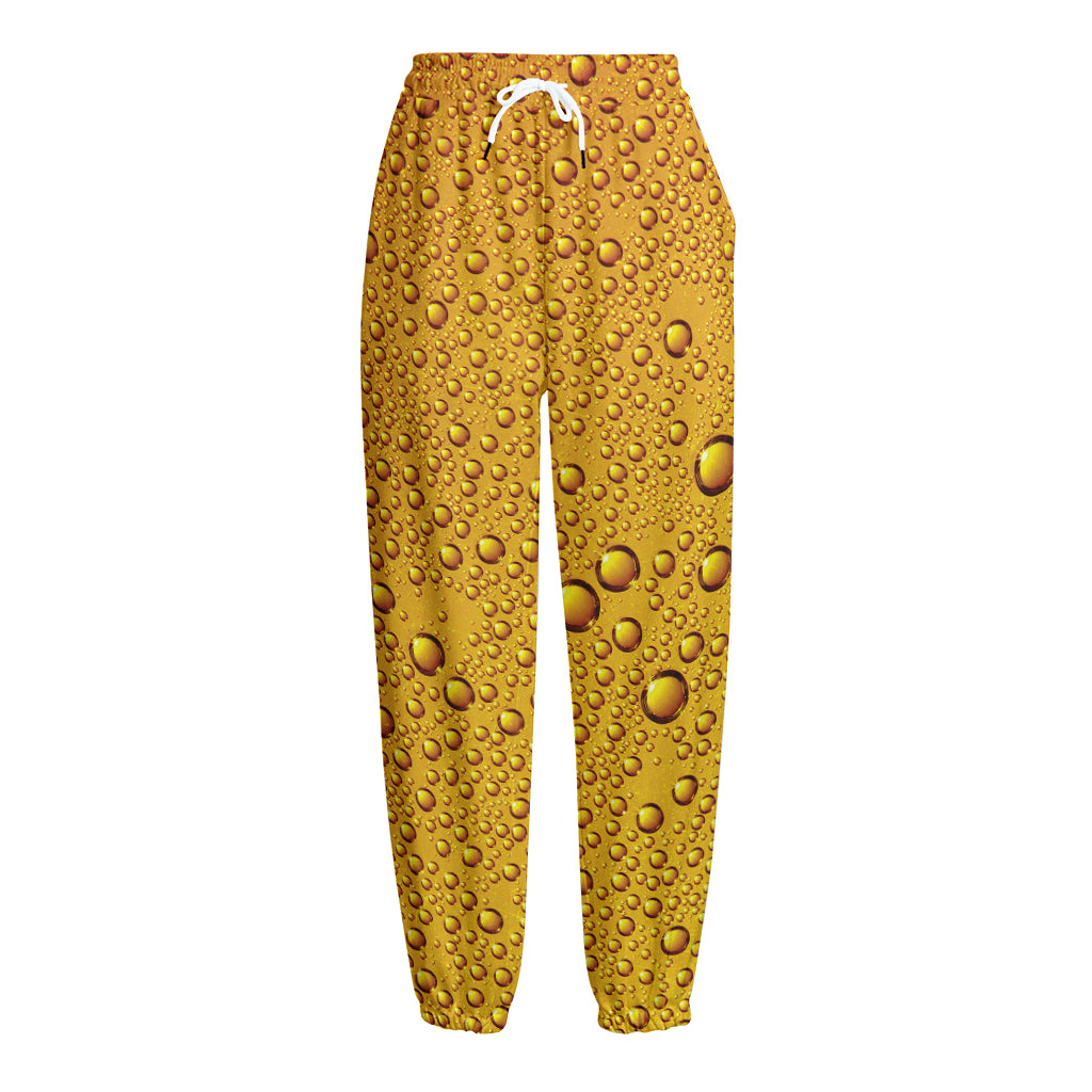 Water Drops On Beer Print Fleece Lined Knit Pants