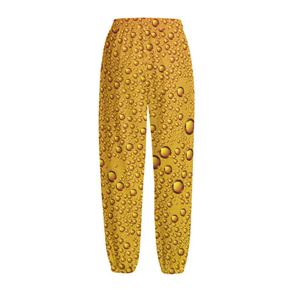 Water Drops On Beer Print Fleece Lined Knit Pants