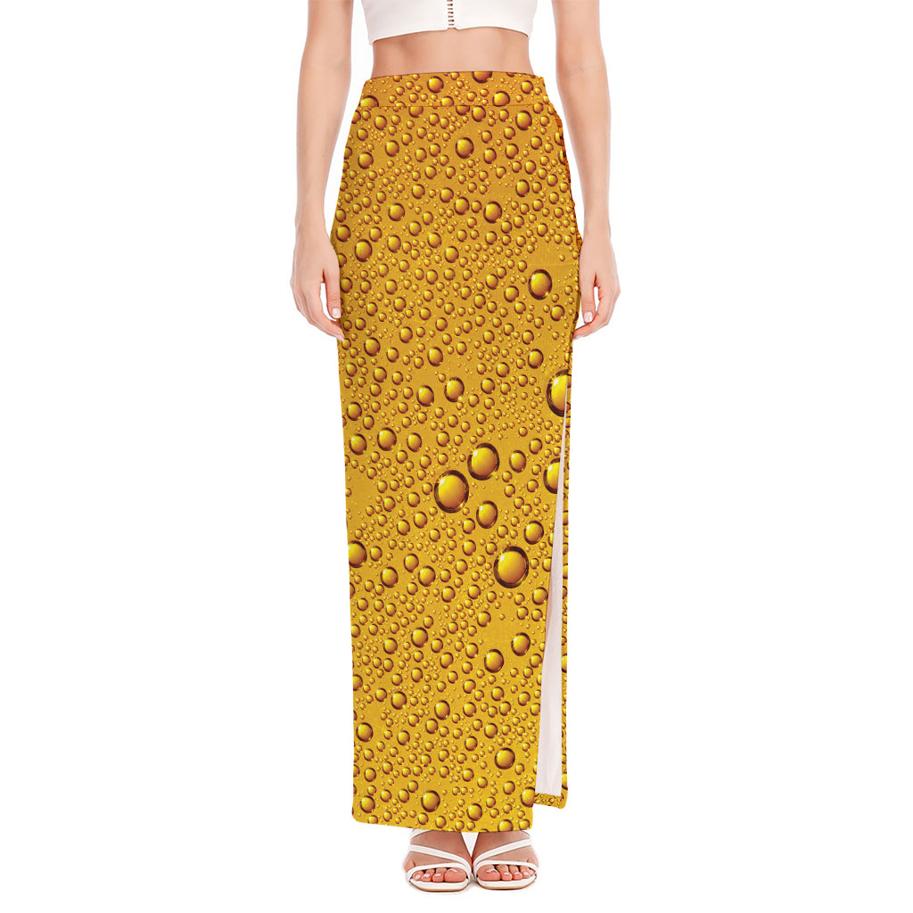 Water Drops On Beer Print High Slit Maxi Skirt