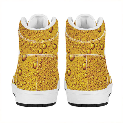 Water Drops On Beer Print High Top Leather Sneakers