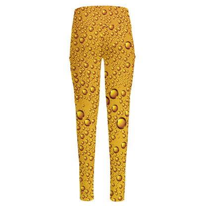 Water Drops On Beer Print High-Waisted Pocket Leggings