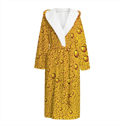 Water Drops On Beer Print Hooded Bathrobe