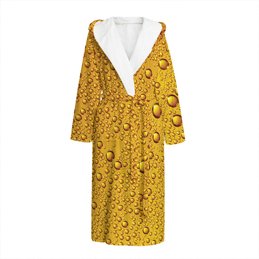 Water Drops On Beer Print Hooded Bathrobe